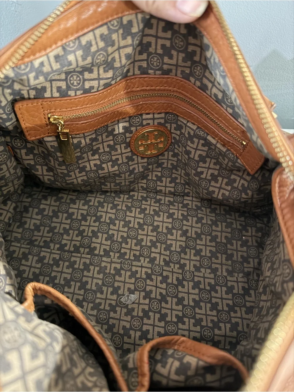Tory Burch Cognac Leather Satchel with Gold Logo
